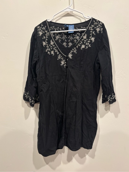 St. John's Bay Tops - St. John's Bay Black Tunic with White Floral Embroidery
